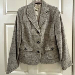 L.L.Bean Women’s Wool Blend Tweed Blazer Jacket M | Preppy Herringbone Classic